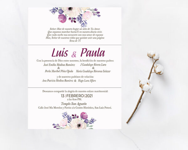 Invitaciones de Boda San Luis Potosí México Modelo Romantica 22a
